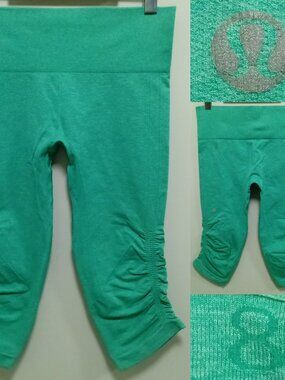 Lululemon In The Flow Crop Very Green Seamless Lightweight Yoga Size 8 Medium